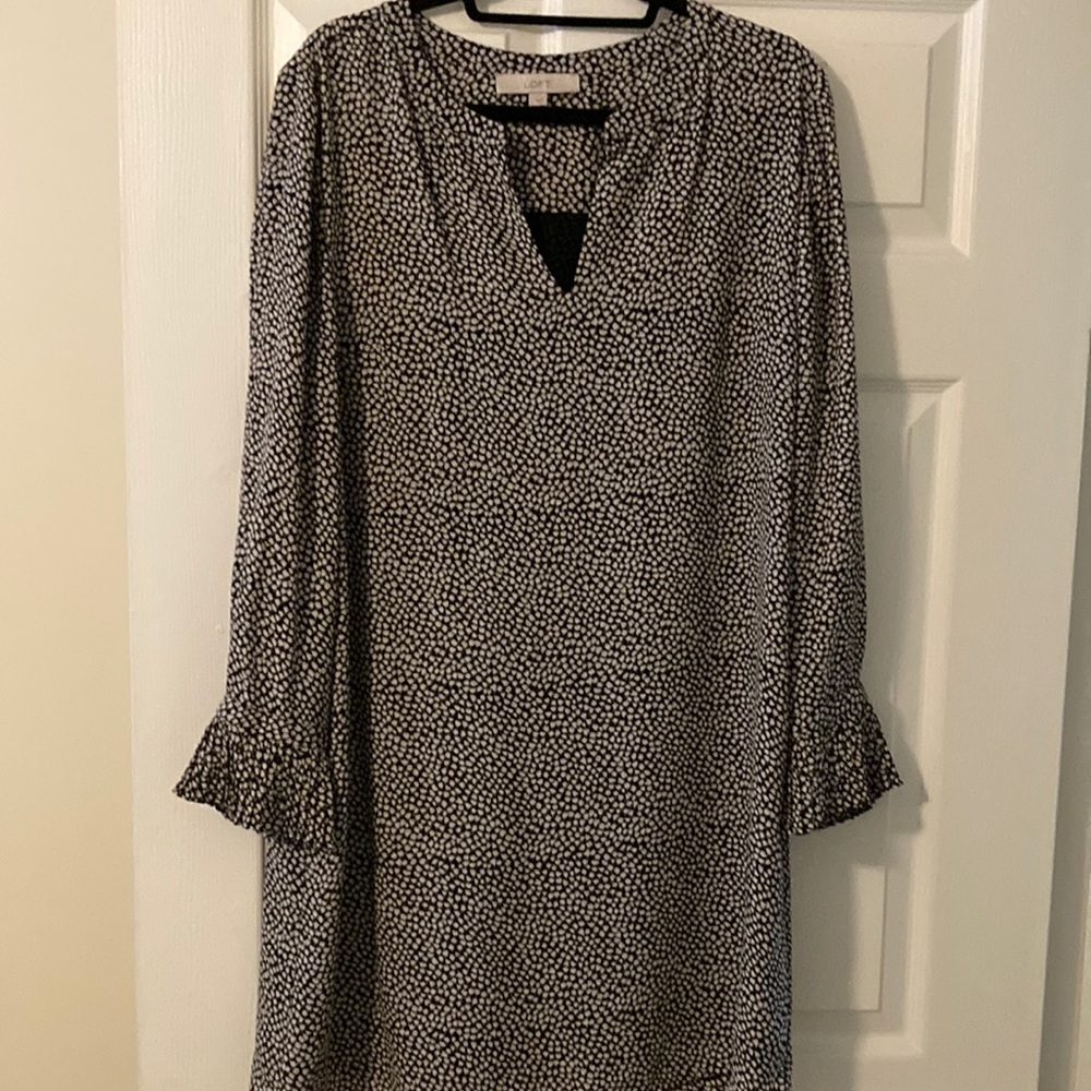 Loft Women’s Long Bell Sleeve Tulip Print Shirt Dress (Large)